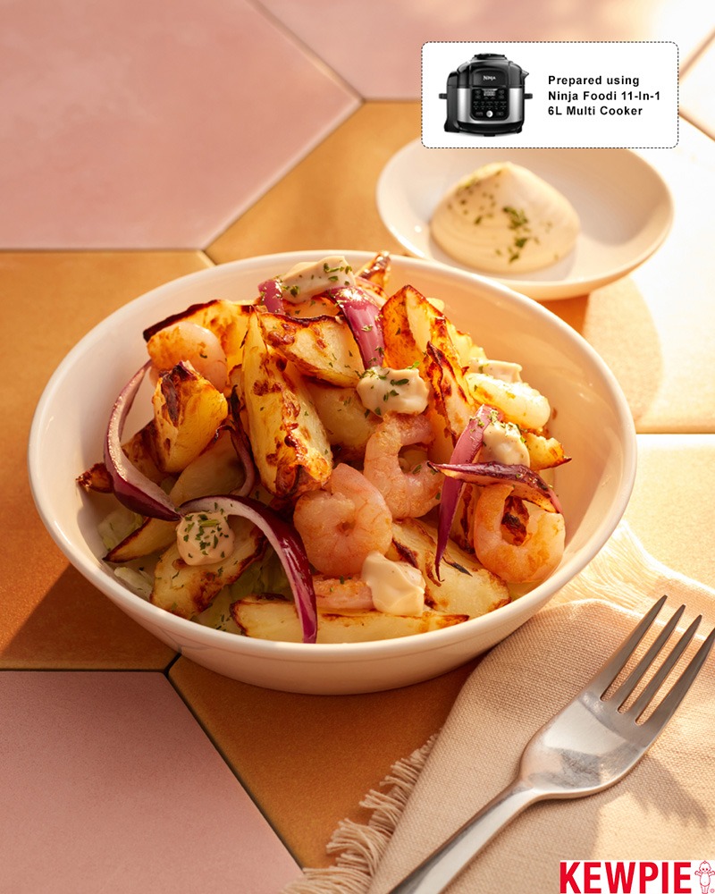 Roasted Baby Potatoes with Kewpie Truffle Mayo and Shrimp